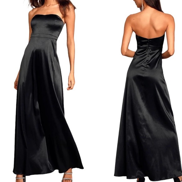 Lulus Dresses & Skirts - Lulus These Are The Nights Black Satin Strapless Maxi Dress Large